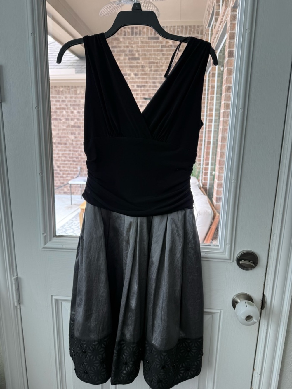 SL Fashions Black and Gray One-Shoulder Fit & Flare Dress